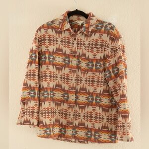Mountain and Isles Aztec print  100% cotton button up flannel shirt